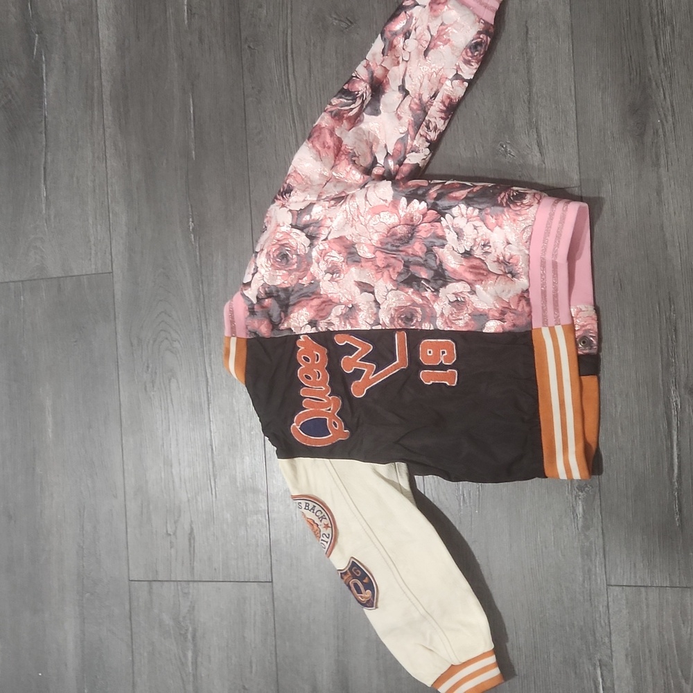 Floral and Black with Leather Sleeve Kids Jacket Size 3 - Picture 7 of 13
